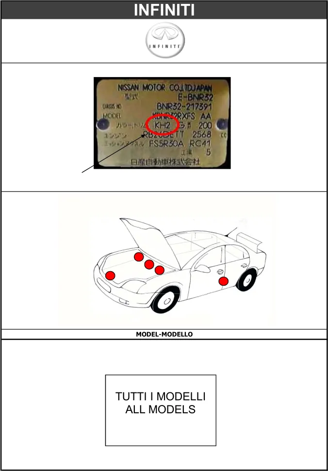 розміщення коду фарби на Infiniti